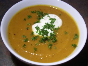 Bowl of spicy pumpkin soup