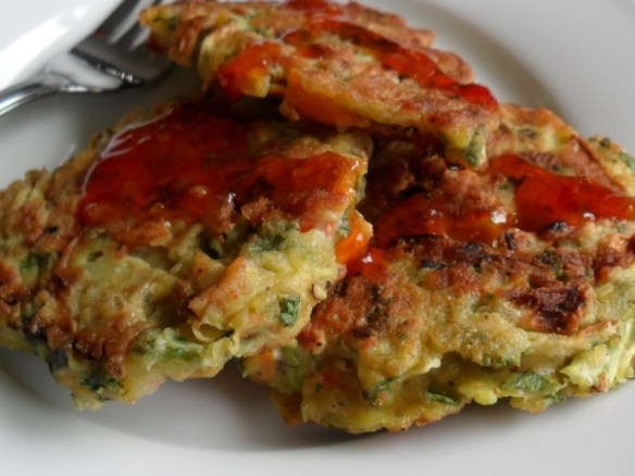 Close up prawn and vege fritters